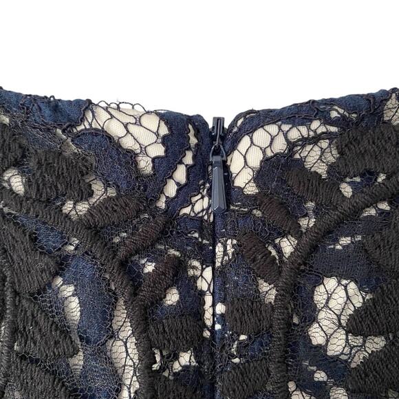 Tadashi Shoji Contrast Embroidered Lace Panel Dress size 12 Blue Black - Picture 8 of 10
